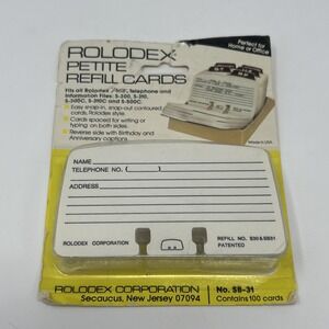 NIB Rolodex Petite Refill Cards Fits All Rolodex Petite Files 100 Cards